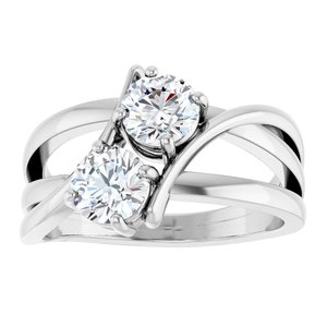 Sterling Silver 1 CTW Natural Diamond Two-Stone Ring