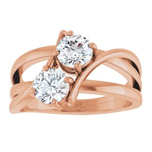 14K Rose Gold 1 CTW Natural Diamond Two-Stone Ring