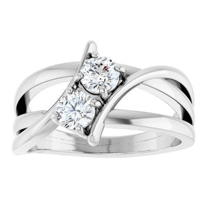 14K White Gold 1/2 CTW Natural Diamond Two-Stone Ring