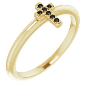 14K Yellow Gold .04 CTW Natural Black Diamond Stackable Cross Ring
