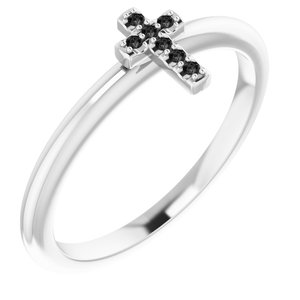 14K White Gold .04 CTW Natural Black Diamond Stackable Cross Ring