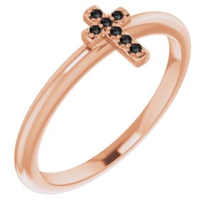 14K Rose Gold .04 CTW Natural Black Diamond Stackable Cross Ring