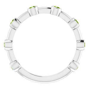 Platinum Natural Peridot Bezel-Set Bar Ring