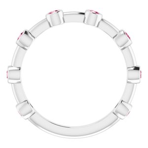Platinum Natural Pink Tourmaline Bezel-Set Bar Ring