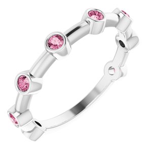 Sterling Silver Natural Pink Tourmaline Bezel-Set Bar Ring