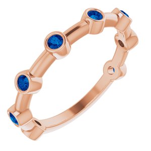 14K Rose Gold Natural Blue Sapphire Bezel-Set Bar Ring