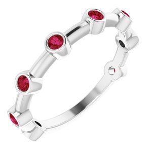 14K White Gold Natural Ruby Bezel-Set Bar Ring
