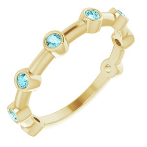 14K Yellow Gold Natural Blue Zircon Bezel-Set Bar Ring
