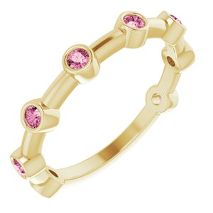 14K Yellow Gold Natural Pink Tourmaline Bezel-Set Bar Ring