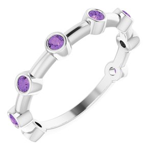Sterling Silver Natural Amethyst Bezel-Set Bar Ring
