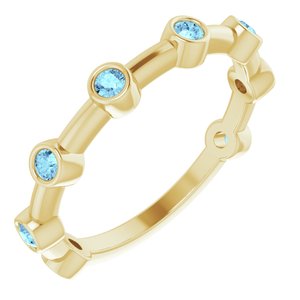 14K Yellow Gold Natural Aquamarine Bezel-Set Bar Ring