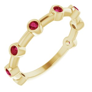 14K Yellow Gold Natural Ruby Bezel-Set Bar Ring