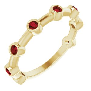 14K Yellow Gold Natural Mozambique Garnet Bezel-Set Bar Ring
