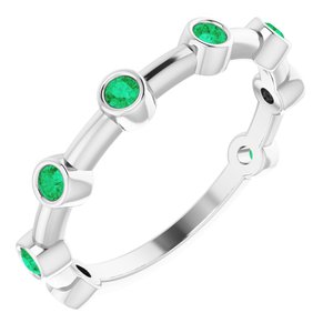 14K White Gold Natural Emerald Bezel-Set Bar Ring