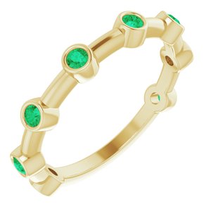 14K Yellow Gold Natural Emerald Bezel-Set Bar Ring