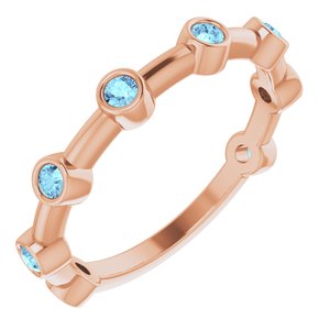 14K Rose Gold Natural Aquamarine Bezel-Set Bar Ring