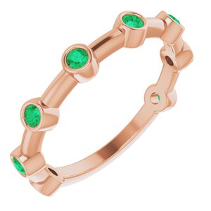 14K Rose Gold Natural Emerald Bezel-Set Bar Ring