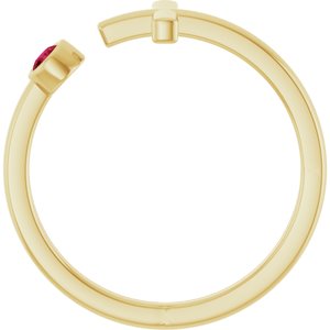 14K Yellow Gold Lab-Grown Ruby Negative Space Cross Ring