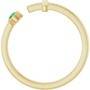 14K Yellow Gold Natural Emerald Negative Space Cross Ring