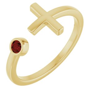14K Yellow Gold Natural Mozambique Garnet Negative Space Cross Ring