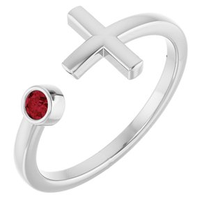 14K White Gold Natural Ruby Negative Space Cross Ring