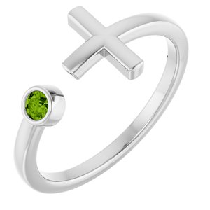 14K White Gold Natural Peridot Negative Space Cross Ring