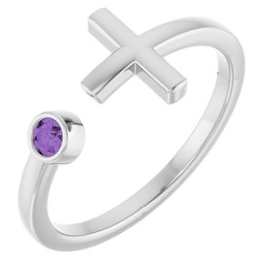 14K White Gold Natural Amethyst Negative Space Cross Ring
