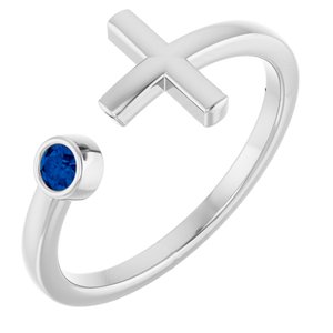 Sterling Silver Lab-Grown Blue Sapphire Negative Space Cross Ring
