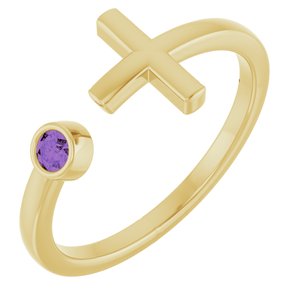 14K Yellow Gold Natural Amethyst Negative Space Cross Ring