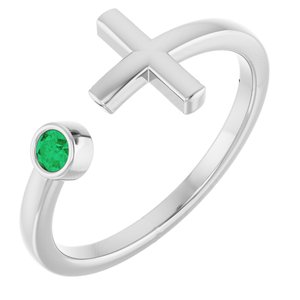 Sterling Silver Natural Emerald Negative Space Cross Ring