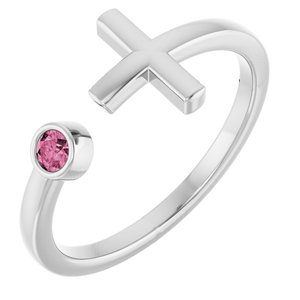 Platinum Natural Pink Tourmaline Negative Space Cross Ring