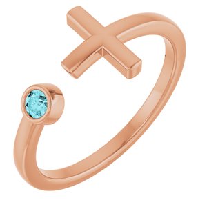 14K Rose Gold Natural Zircon Negative Space Cross Ring