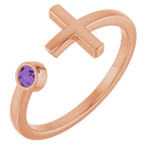 14K Rose Gold Natural Amethyst Negative Space Cross Ring