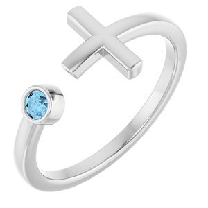 Sterling Silver Natural Aquamarine Negative Space Cross Ring