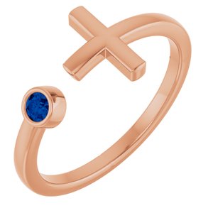 14K Rose Gold Natural Blue Sapphire Negative Space Cross Ring