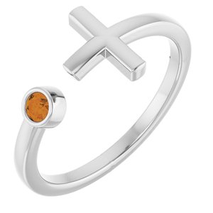 Sterling Silver Natural Citrine Negative Space Cross Ring