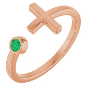 14K Rose Gold Lab-Grown Emerald Negative Space Cross Ring