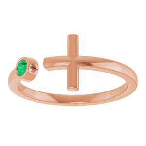 14K Rose Gold Lab-Grown Emerald Negative Space Cross Ring
