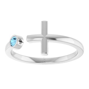 Sterling Silver Natural Aquamarine Negative Space Cross Ring