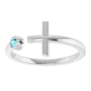 Sterling Silver Natural Zircon Negative Space Cross Ring