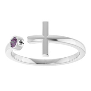 14K White Gold Natural Alexandrite Negative Space Cross Ring