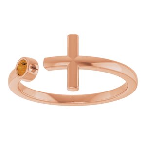 14K Rose Gold Natural Citrine Negative Space Cross Ring