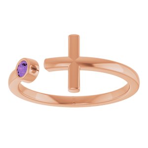 14K Rose Gold Natural Amethyst Negative Space Cross Ring