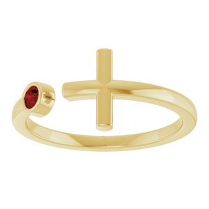 14K Yellow Gold Natural Mozambique Garnet Negative Space Cross Ring