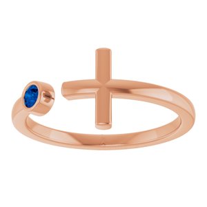 14K Rose Gold Lab-Grown Blue Sapphire Negative Space Cross Ring