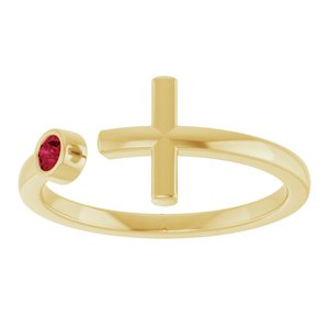 14K Yellow Gold Natural Ruby Negative Space Cross Ring