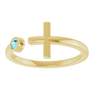 14K Yellow Gold Natural Zircon Negative Space Cross Ring