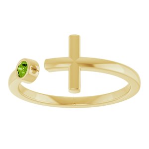 14K Yellow Gold Natural Peridot Negative Space Cross Ring