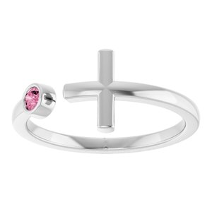 Sterling Silver Natural Pink Tourmaline Negative Space Cross Ring