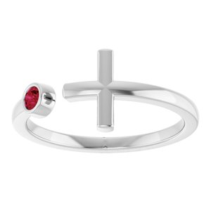 Sterling Silver Lab-Grown Ruby Negative Space Cross Ring